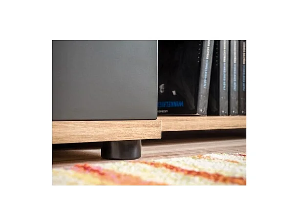 Composición mural RHYS – Mueble de TV, columnas y estanterías – Antracita y roble Wotan