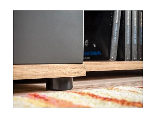 Composición mural RHYS – Mueble de TV, columnas y estanterías – Antracita y roble Wotan