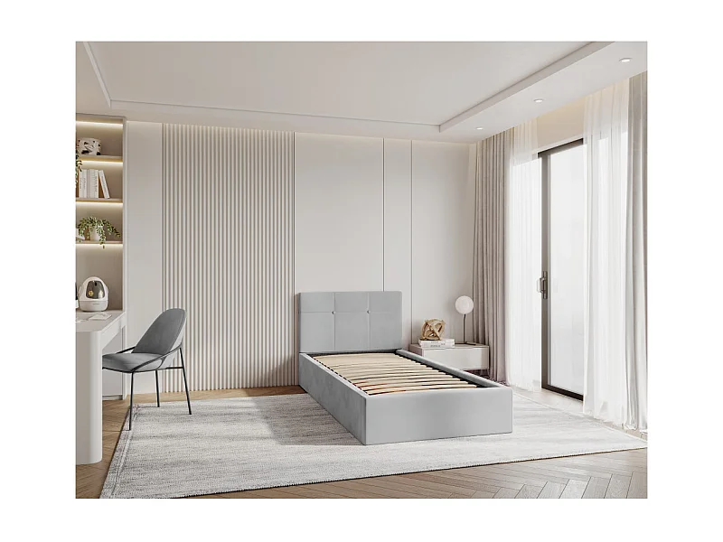 Lit coffre RINO 90 x 200 cm - Sommier inclus Gris clair