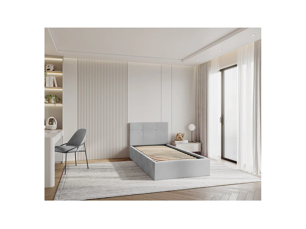 Lit coffre RINO 90 x 200 cm - Sommier inclus Gris clair
