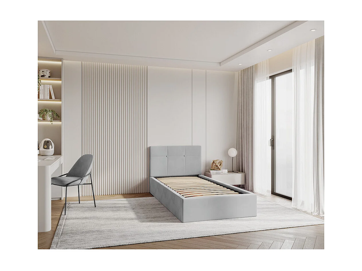 Lit coffre RINO 90 x 200 cm - Sommier inclus Gris clair