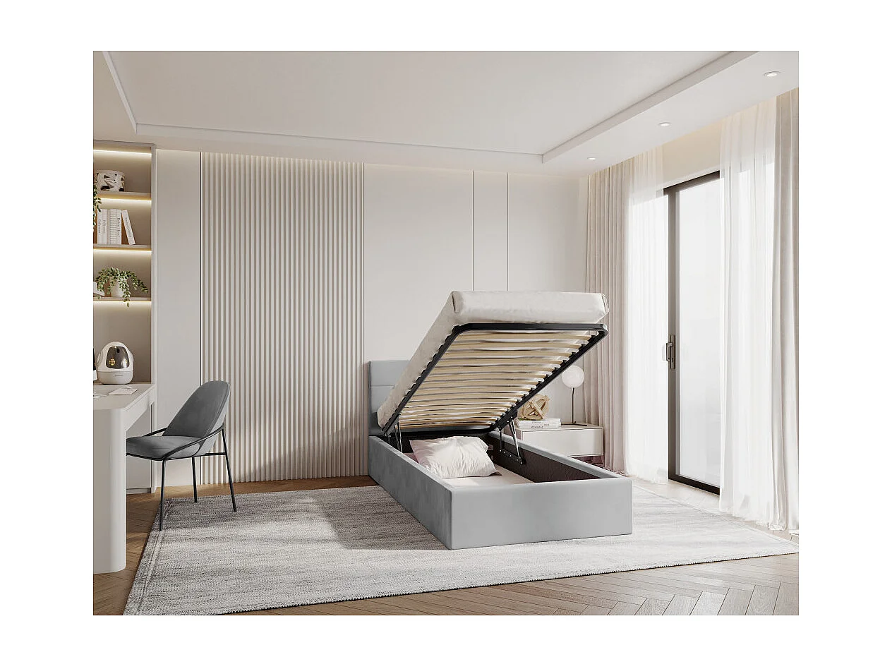 Lit coffre RINO 90 x 200 cm - Sommier inclus Gris clair