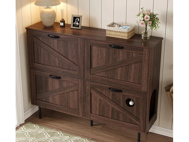 Szafa na buty 120×28×92 cm - 4 drzwi (3 uchylne) - z piłką zabawką - brązowy