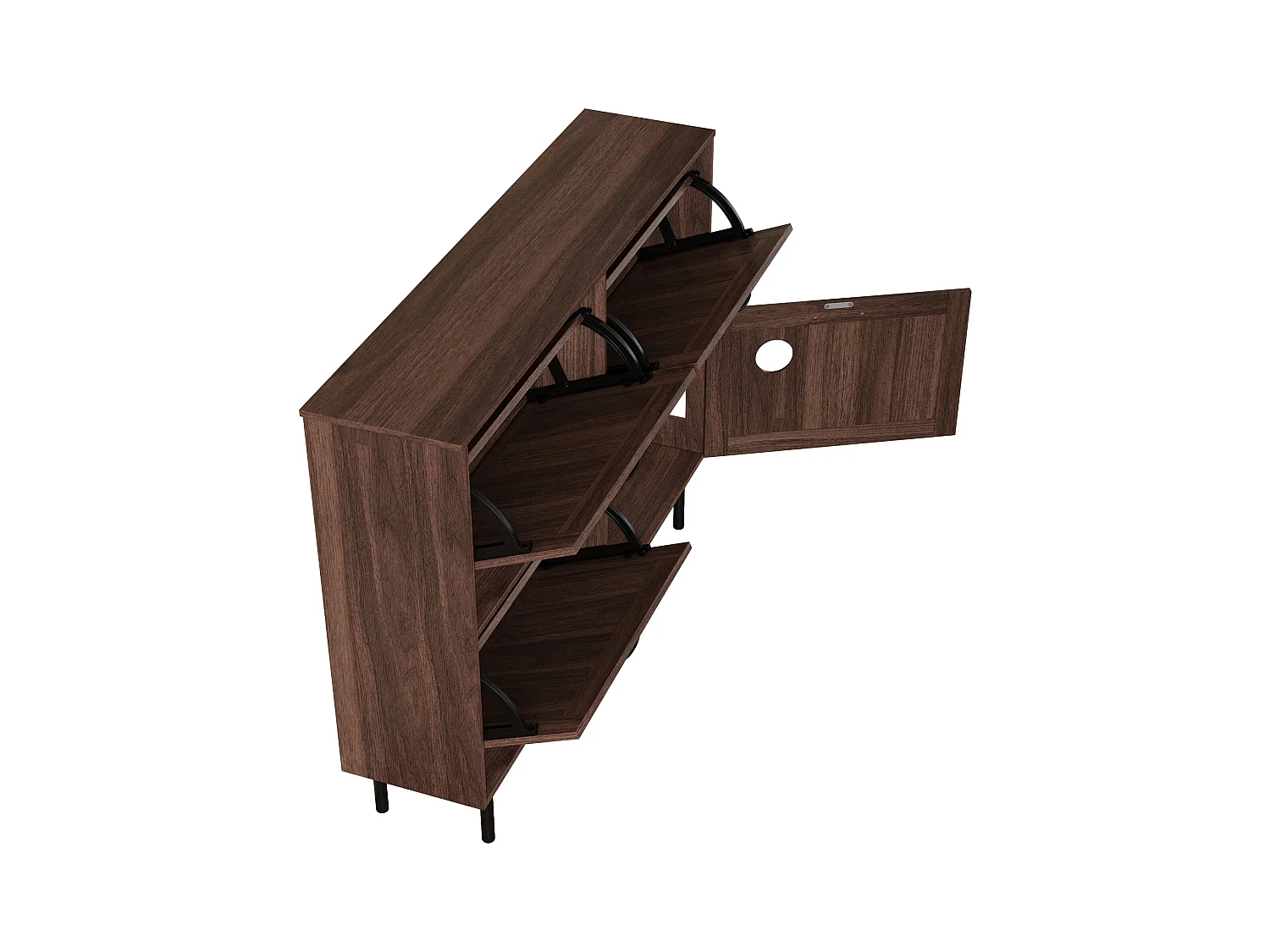 Meuble à chaussures 120x28x92cm - 4 portes - avec 3 portes abattantes - avec balle jouet - marron