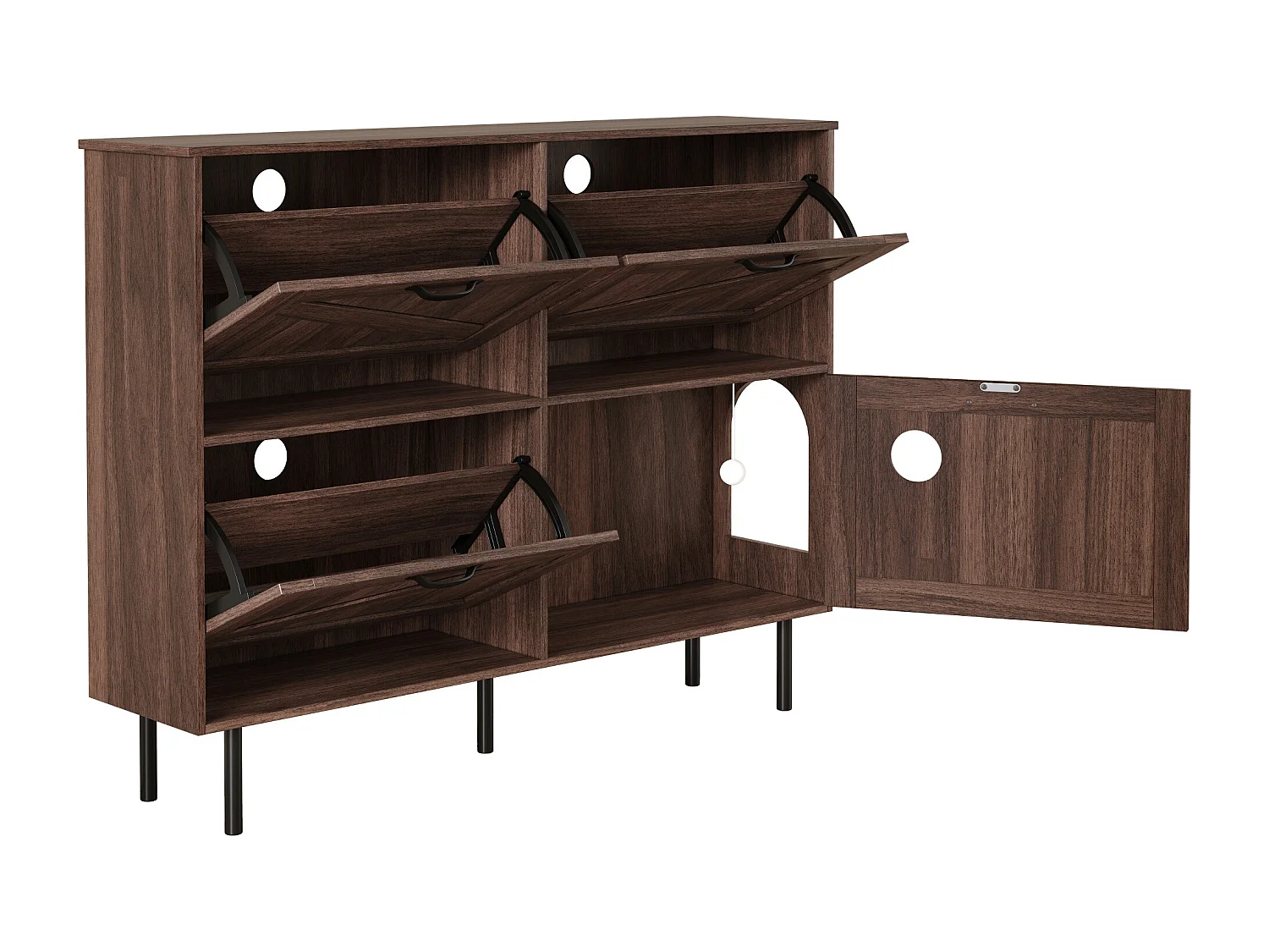 Schuhschrank 120×28×92 cm - 4 Türen (3 Klapptüren) - mit Spielball - braun