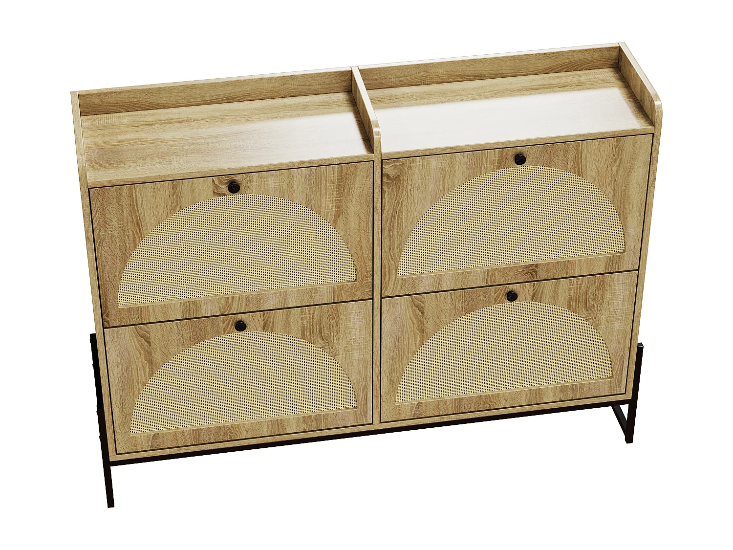 Schuhschrank 121×25×91,5 cm - mit 4 Rattan-Klapptüren - Spanplatte - natur