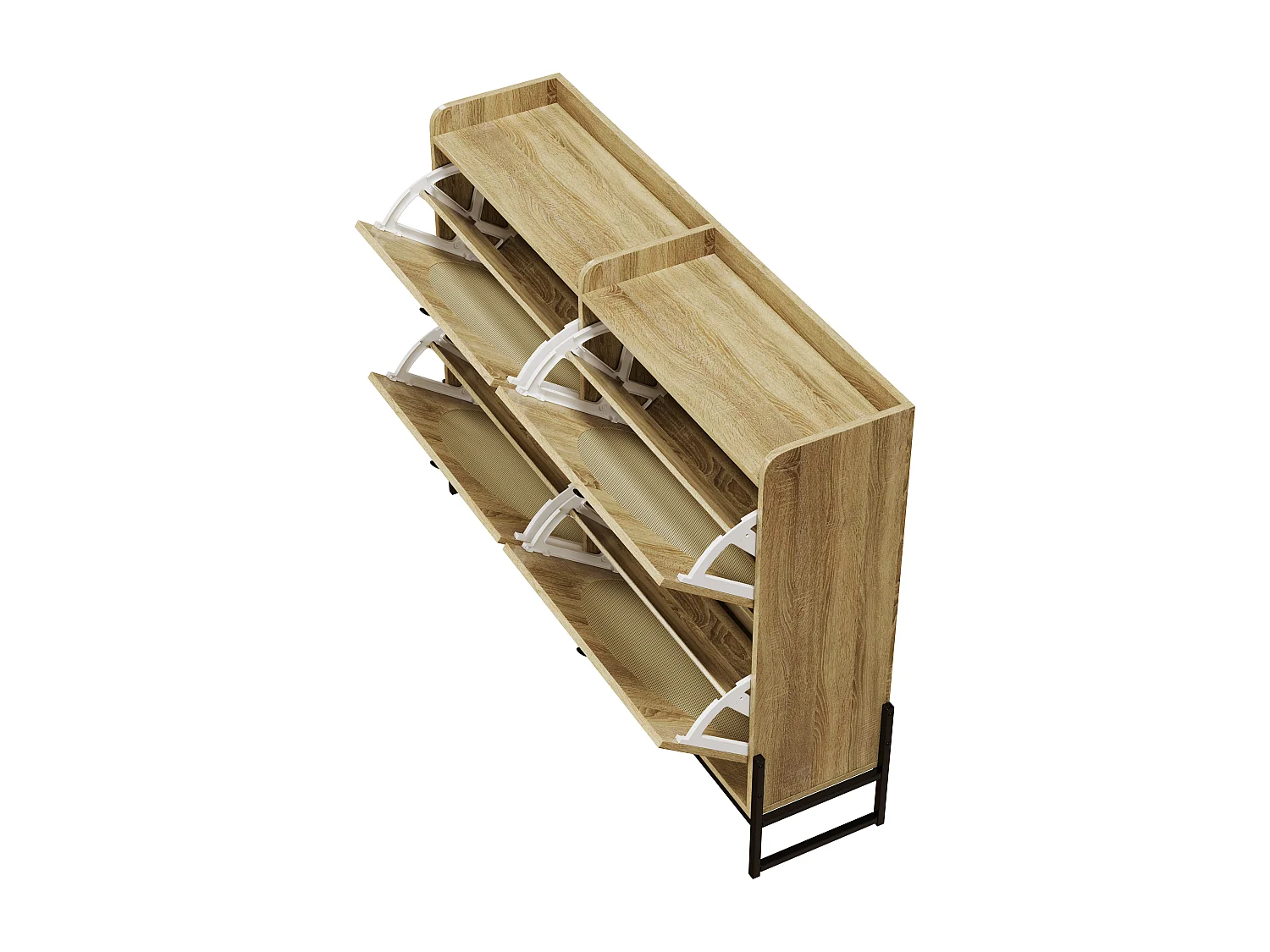 Schuhschrank 121×25×91,5 cm - mit 4 Rattan-Klapptüren - Spanplatte - natur