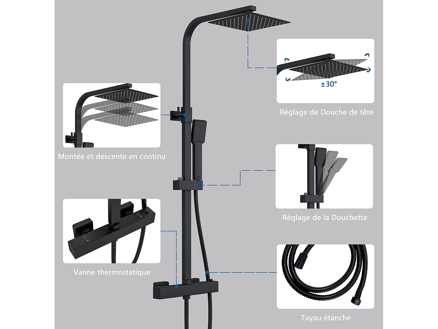 Colonne de Douche AICA avec Mitigeur Thermostatique 38 °C Laiton & Inox