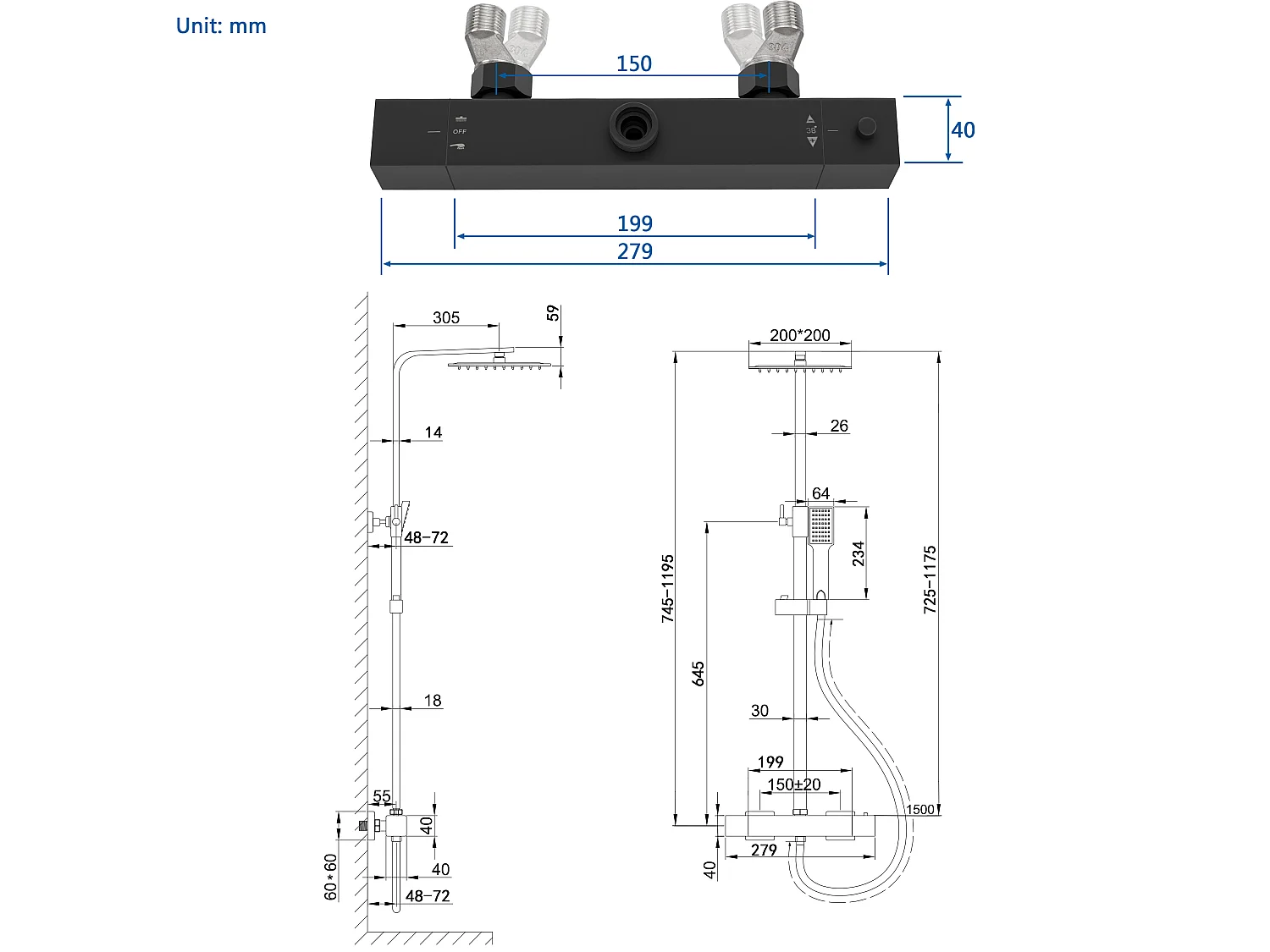 Colonne de Douche AICA avec Mitigeur Thermostatique 38 °C Laiton & Inox