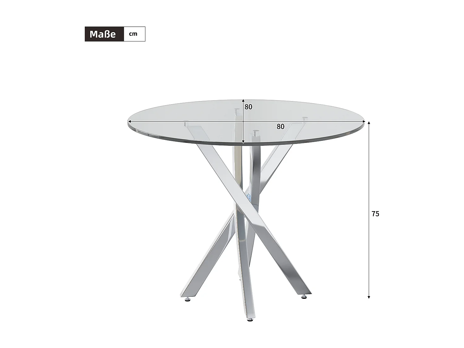 Table à manger ronde 80x80x75 cm - plateau en verre trempé - pieds galvanisés - argent