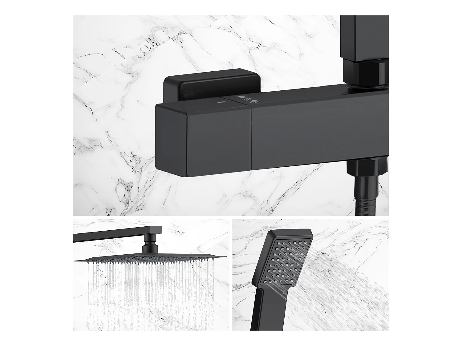 AICA Colonne de douche thermostatique, Système de douche thermostatique 38 °C, Réglable en hauteur pour salle de bain, Noir