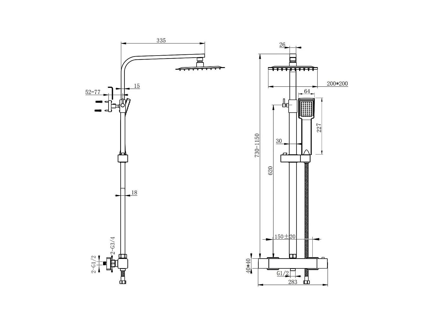 AICA Colonne de douche thermostatique, Système de douche thermostatique 38 °C, Réglable en hauteur pour salle de bain, Noir