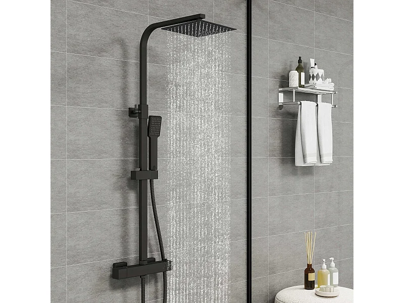 AICA Colonne de douche thermostatique, Système de douche thermostatique 38 °C, Réglable en hauteur pour salle de bain, Noir