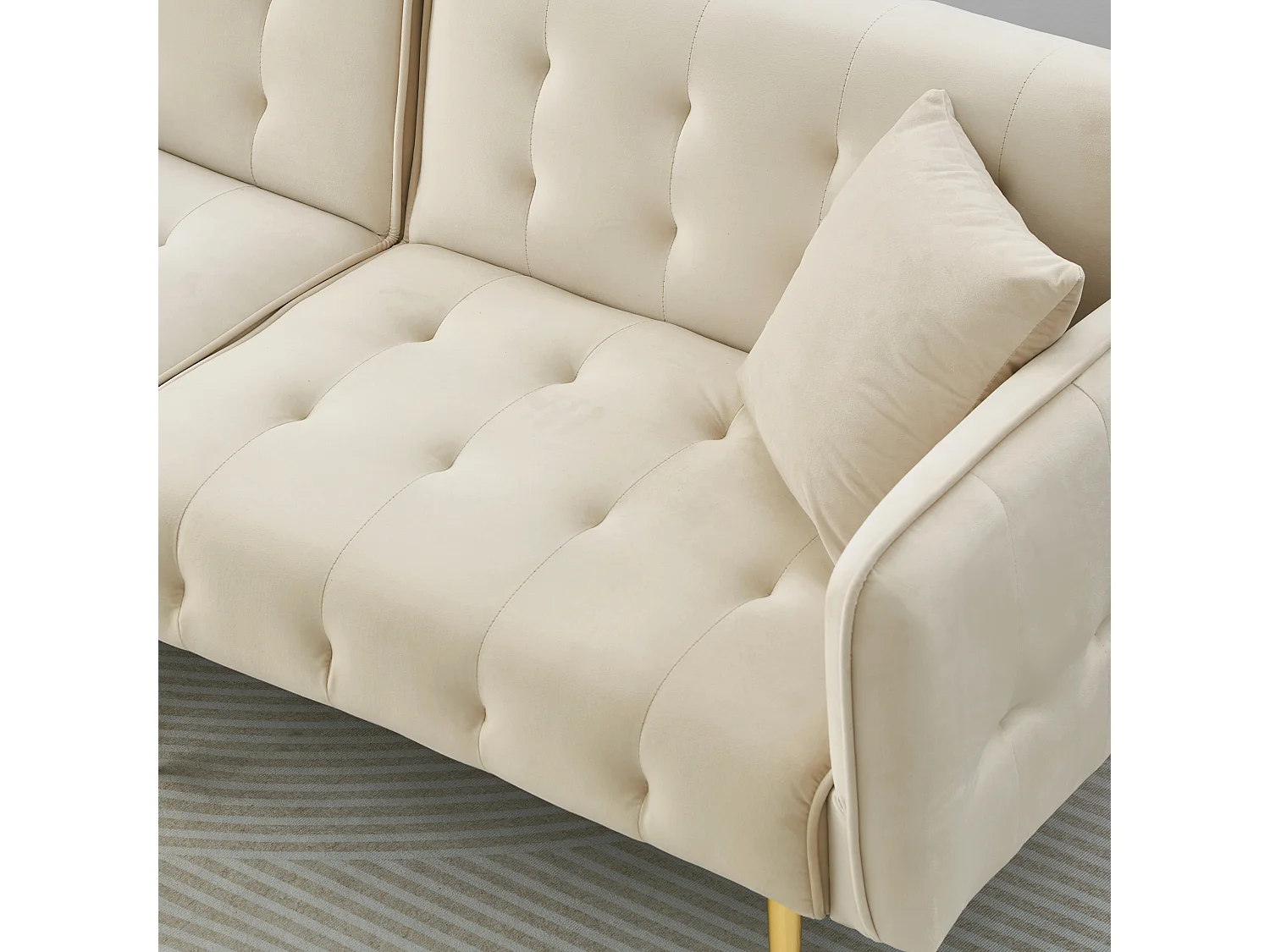 Sofá multifunción de 2 plazas - Respaldo ajustable - Reposabrazos ajustables - Terciopelo - ​​Beige​