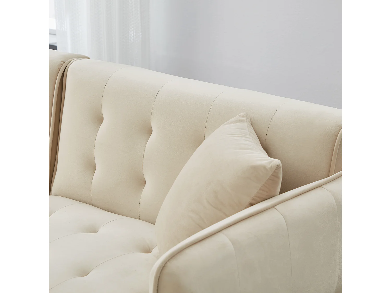 Sofá multifunción de 2 plazas - Respaldo ajustable - Reposabrazos ajustables - Terciopelo - ​​Beige​