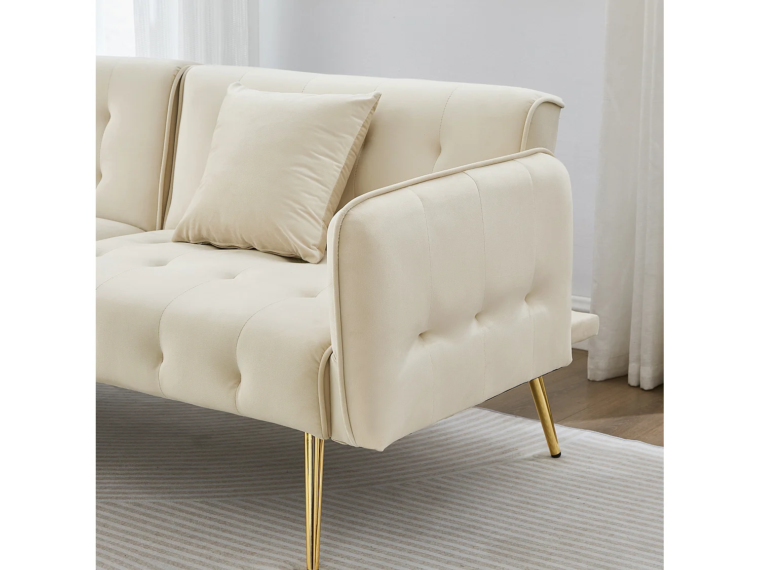 Sofá multifunción de 2 plazas - Respaldo ajustable - Reposabrazos ajustables - Terciopelo - ​​Beige​