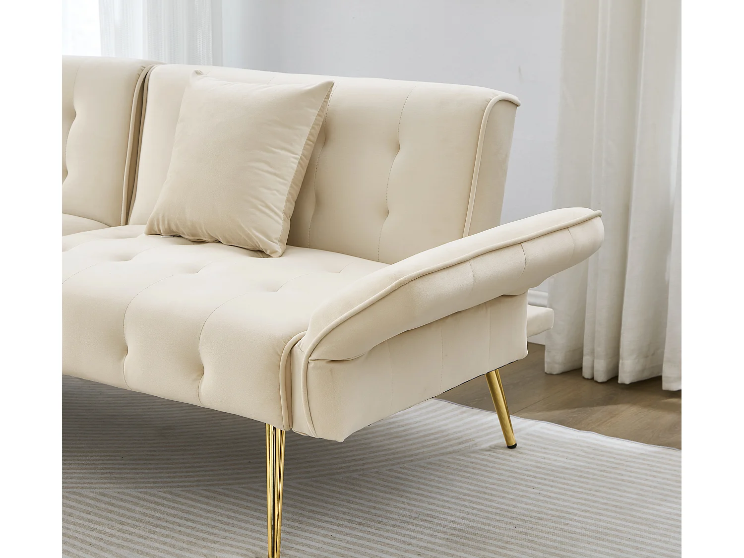 Sofá multifunción de 2 plazas - Respaldo ajustable - Reposabrazos ajustables - Terciopelo - ​​Beige​