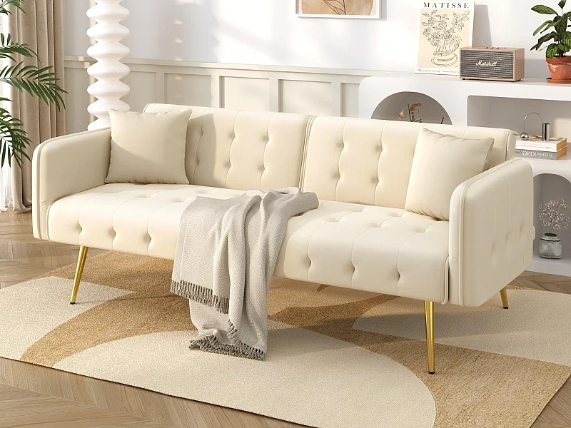 Multifunktionales Doppelsofa - Verstellbare Rückenlehne - Verstellbare Armlehnen - Samt - ​​Beige​