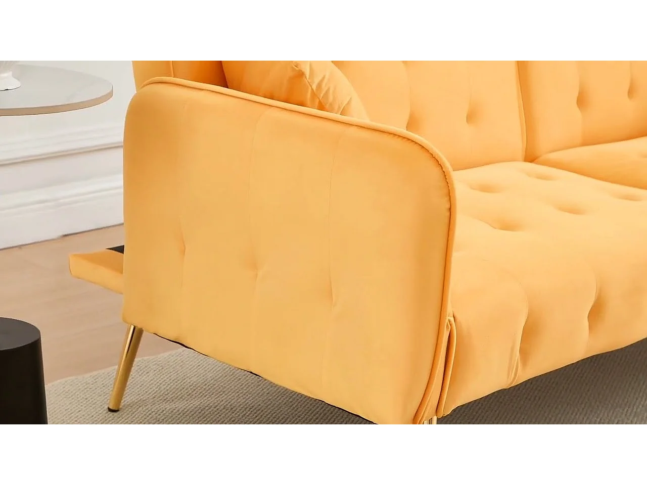 Wielofunkcyjna kanapa 2-osobowa - regulowane oparcie - regulowane podłokietniki - Welur - Żółty