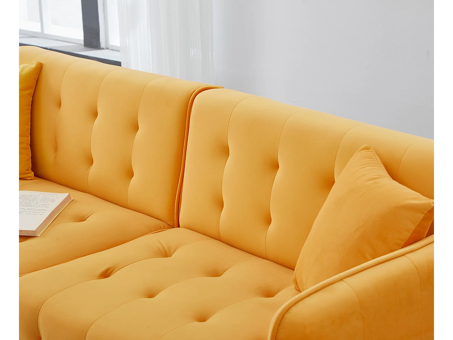 Wielofunkcyjna kanapa 2-osobowa - regulowane oparcie - regulowane podłokietniki - Welur - Żółty