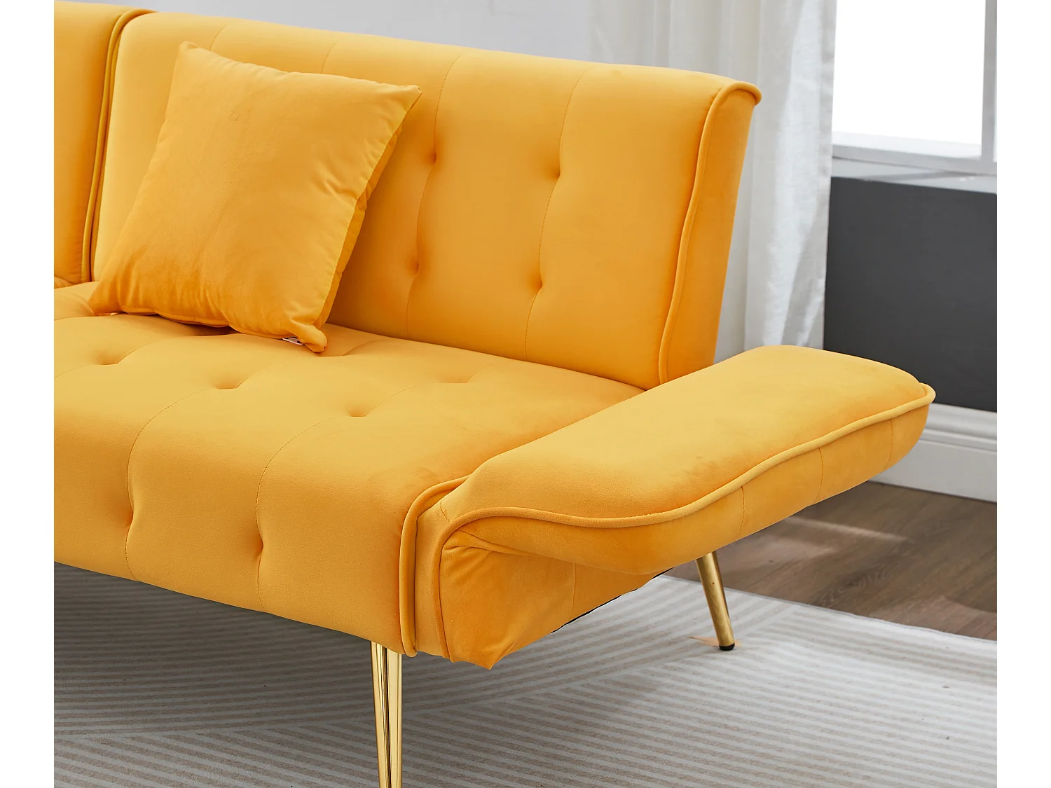 Wielofunkcyjna kanapa 2-osobowa - regulowane oparcie - regulowane podłokietniki - Welur - Żółty