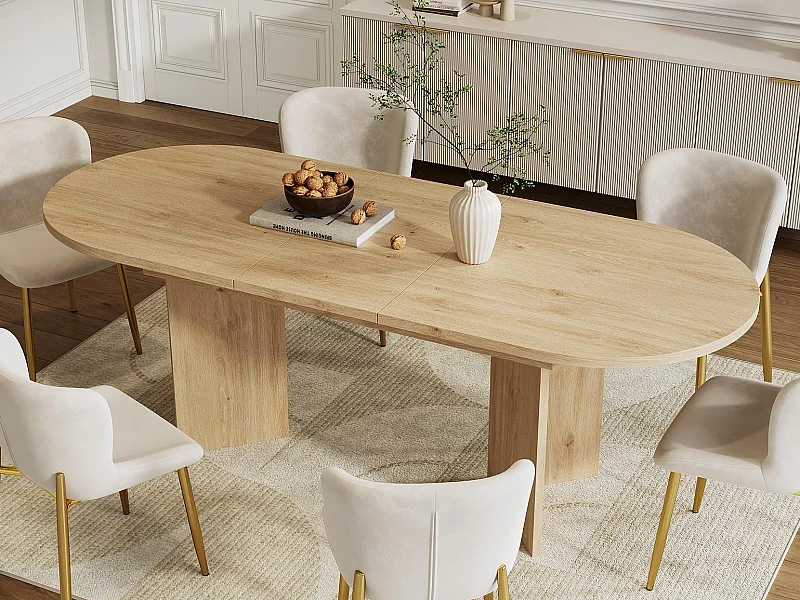 Table à manger extensible 120-160x80x75.5 cm - pour 4-6 personnes - coins arrondis - plateau épais - MDF - naturel