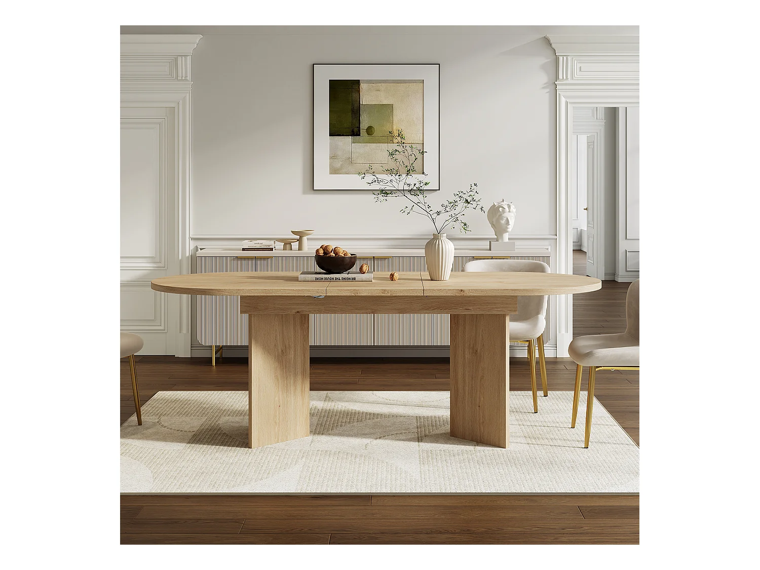 Table à manger extensible 120-160x80x75.5 cm - pour 4-6 personnes - coins arrondis - plateau épais - MDF - naturel