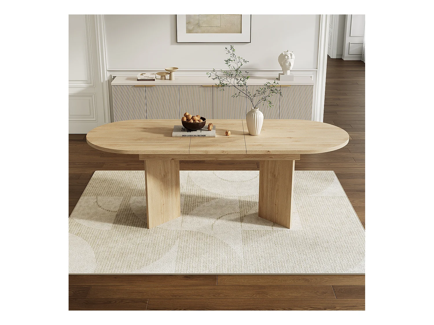 Table à manger extensible 120-160x80x75.5 cm - pour 4-6 personnes - coins arrondis - plateau épais - MDF - naturel