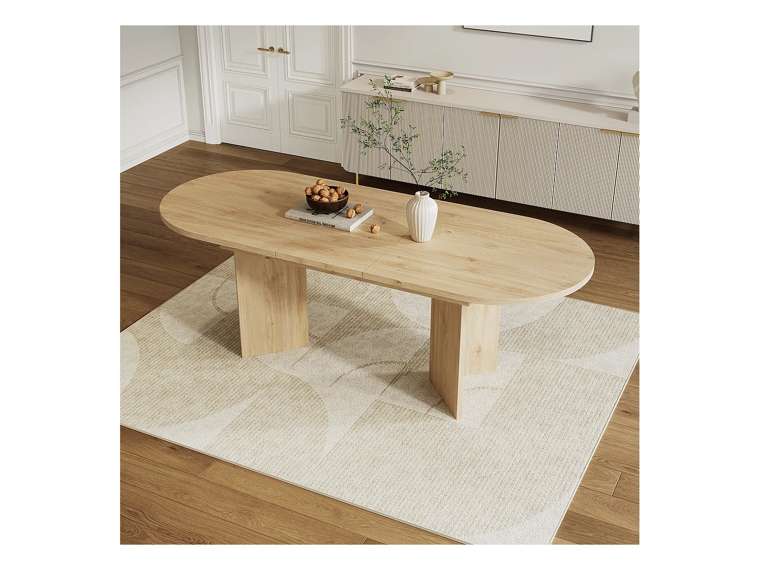 Table à manger extensible 120-160x80x75.5 cm - pour 4-6 personnes - coins arrondis - plateau épais - MDF - naturel