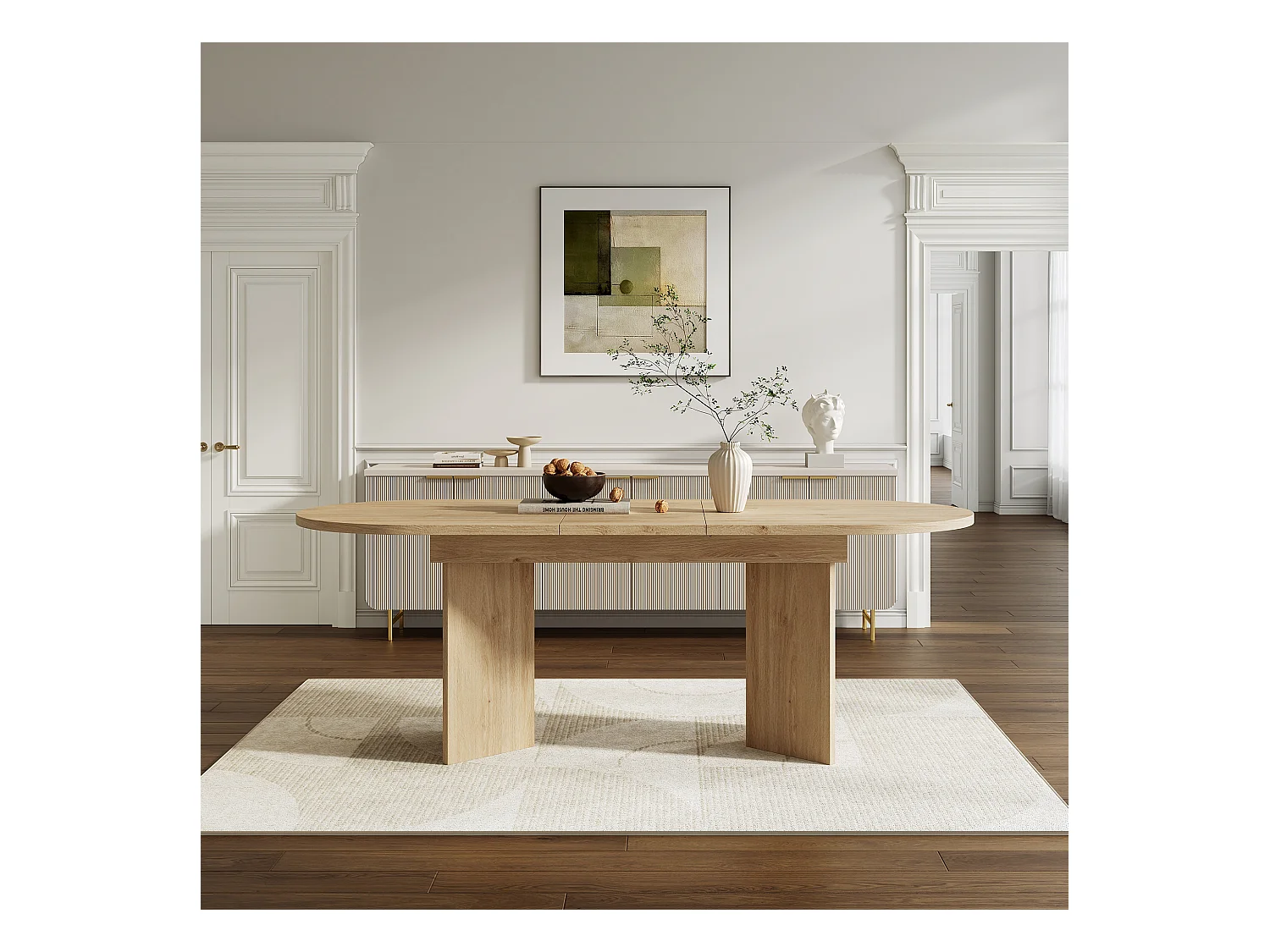 Table à manger extensible 120-160x80x75.5 cm - pour 4-6 personnes - coins arrondis - plateau épais - MDF - naturel