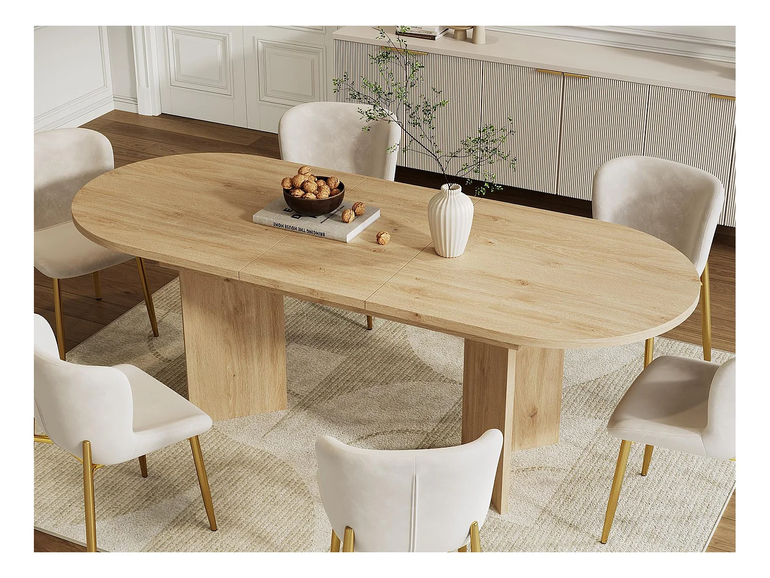 Table à manger extensible 120-160x80x75.5 cm - pour 4-6 personnes - coins arrondis - plateau épais - MDF - naturel