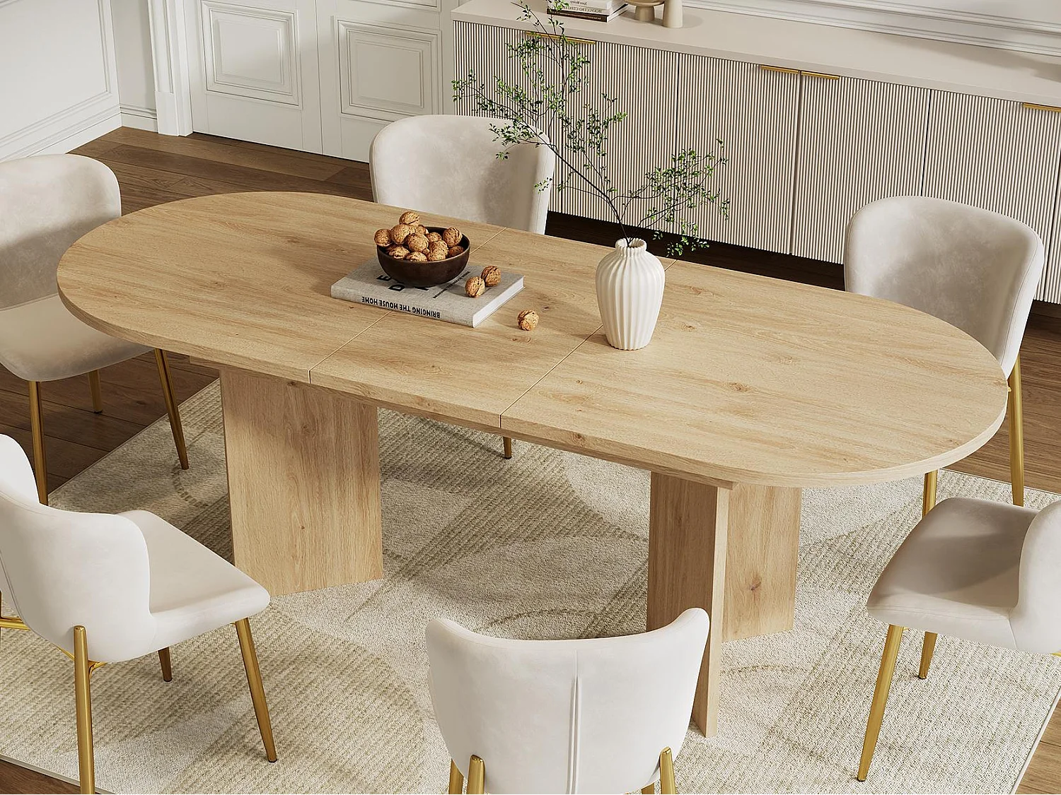 Table à manger extensible 120-160x80x75.5 cm - pour 4-6 personnes - coins arrondis - plateau épais - MDF - naturel