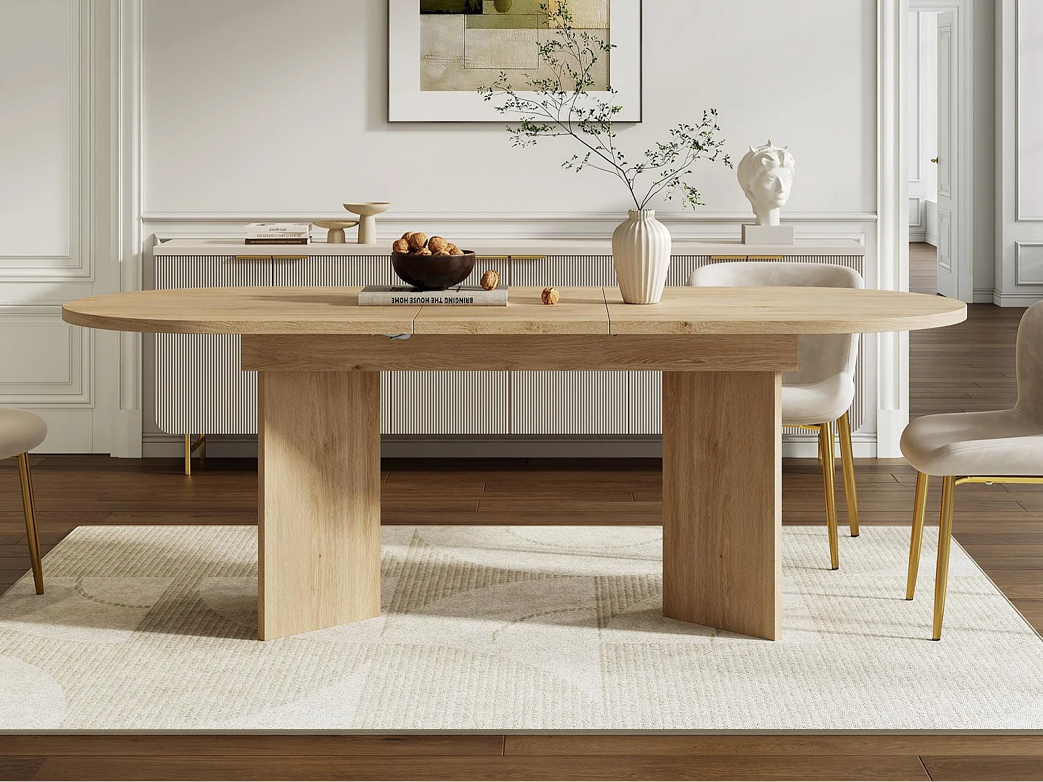 Table à manger extensible 120-160x80x75.5 cm - pour 4-6 personnes - coins arrondis - plateau épais - MDF - naturel