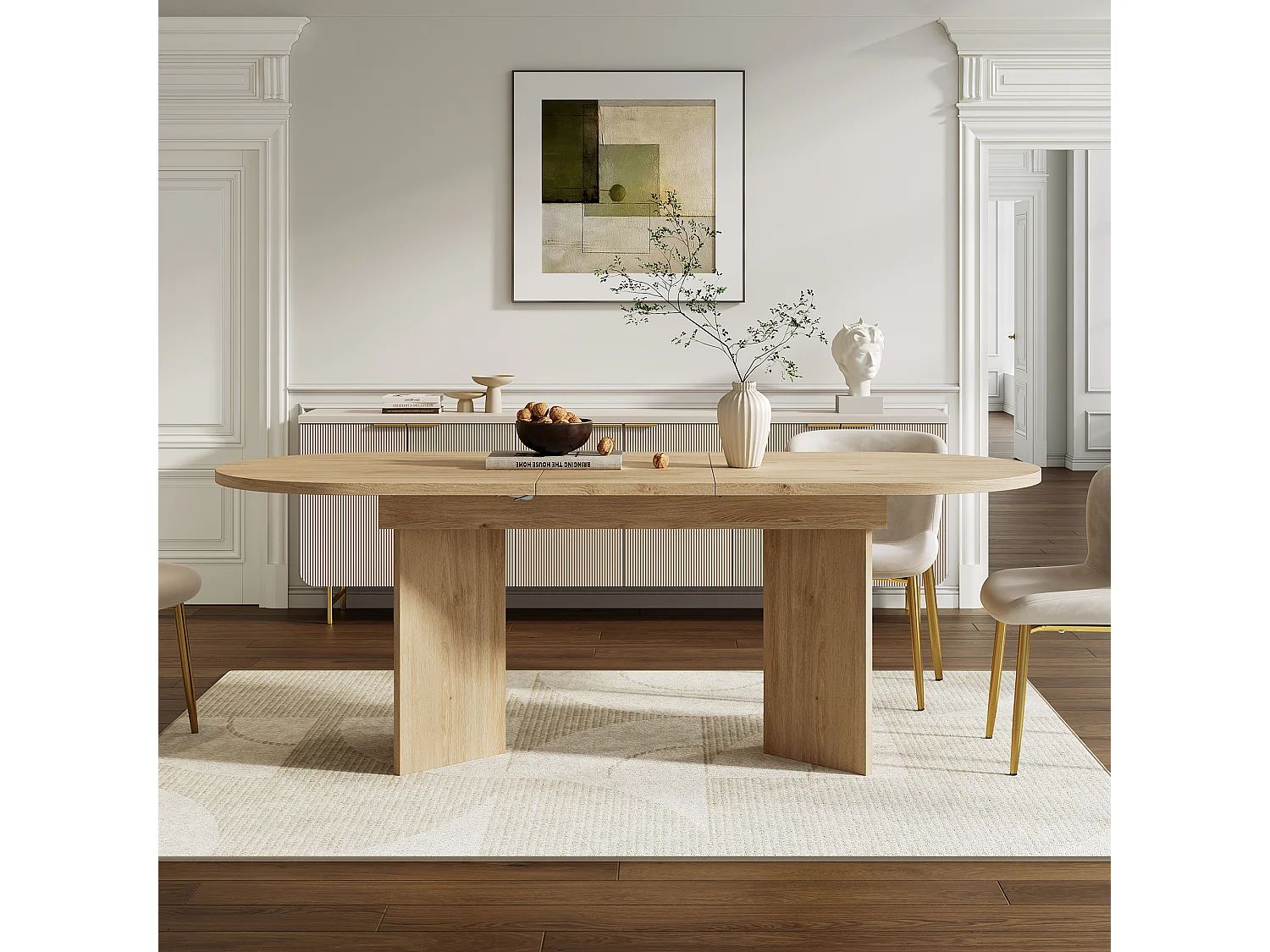 Ausziehbarer Esstisch 120-160×80×75,5 cm - für 4-6 Personen - abgerundete Ecken - dicke Tischplatte - MDF - natur