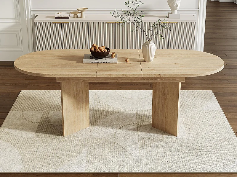 Table à manger extensible 120-160x80x75.5 cm - pour 4-6 personnes - coins arrondis - plateau épais - MDF - naturel