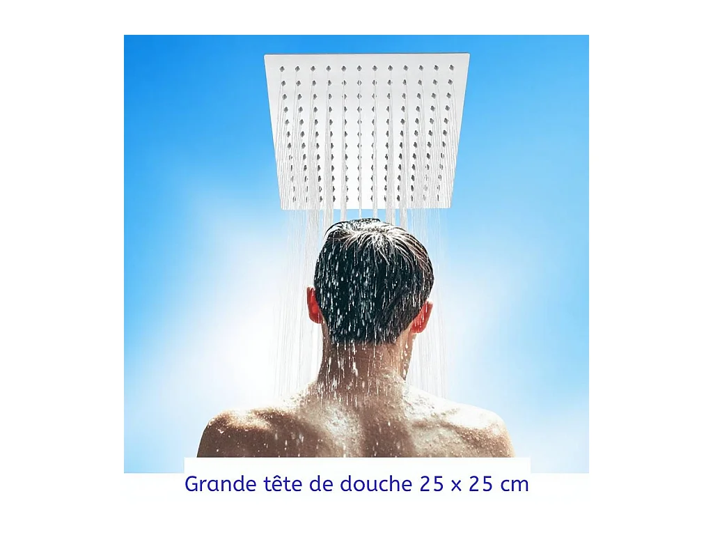 AICA Colonne de Douche Thermostaique 38 °C Ensemble de douche avec Tête de Douche 25 x 25 cm Douchette 3 Jets Hauteur Réglable- Carrrée