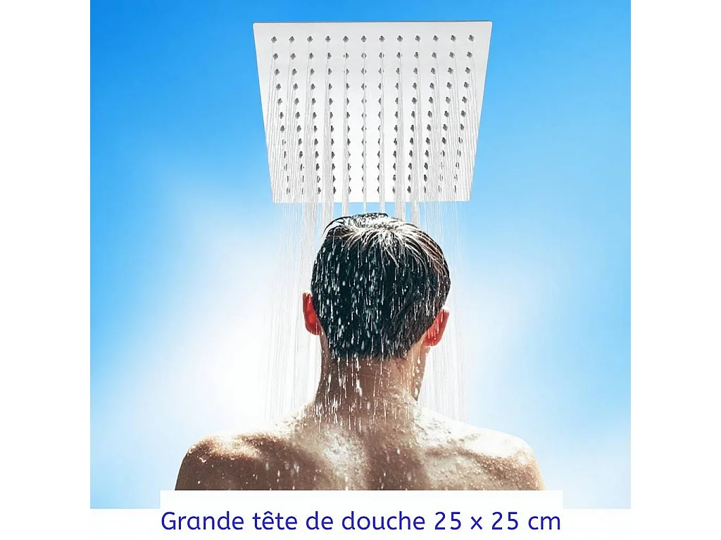 AICA Colonne de Douche Thermostaique 38 °C Ensemble de douche avec Tête de Douche 25 x 25 cm Douchette 3 Jets Hauteur Réglable- Carrrée
