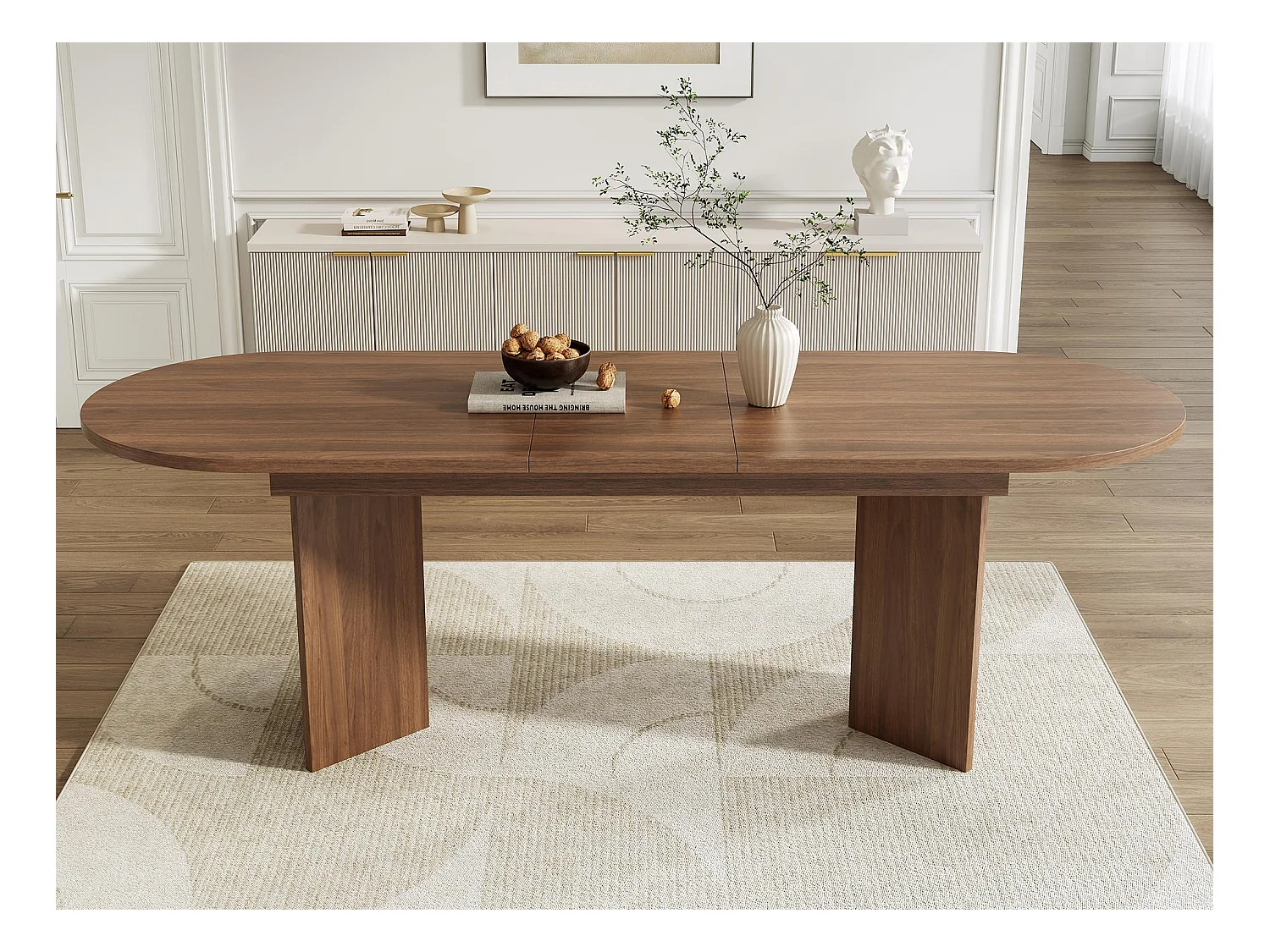 Uitschuifbare eettafel 160-200×90×75 cm - voor 4-6 personen - afgeronde hoeken - dik blad - MDF - bruin