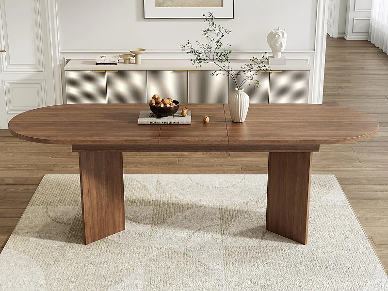 Mesa de jantar extensível 160-200×90×75 cm - para 4-6 pessoas - cantos arredondados - tampo espesso - MDF - marrom