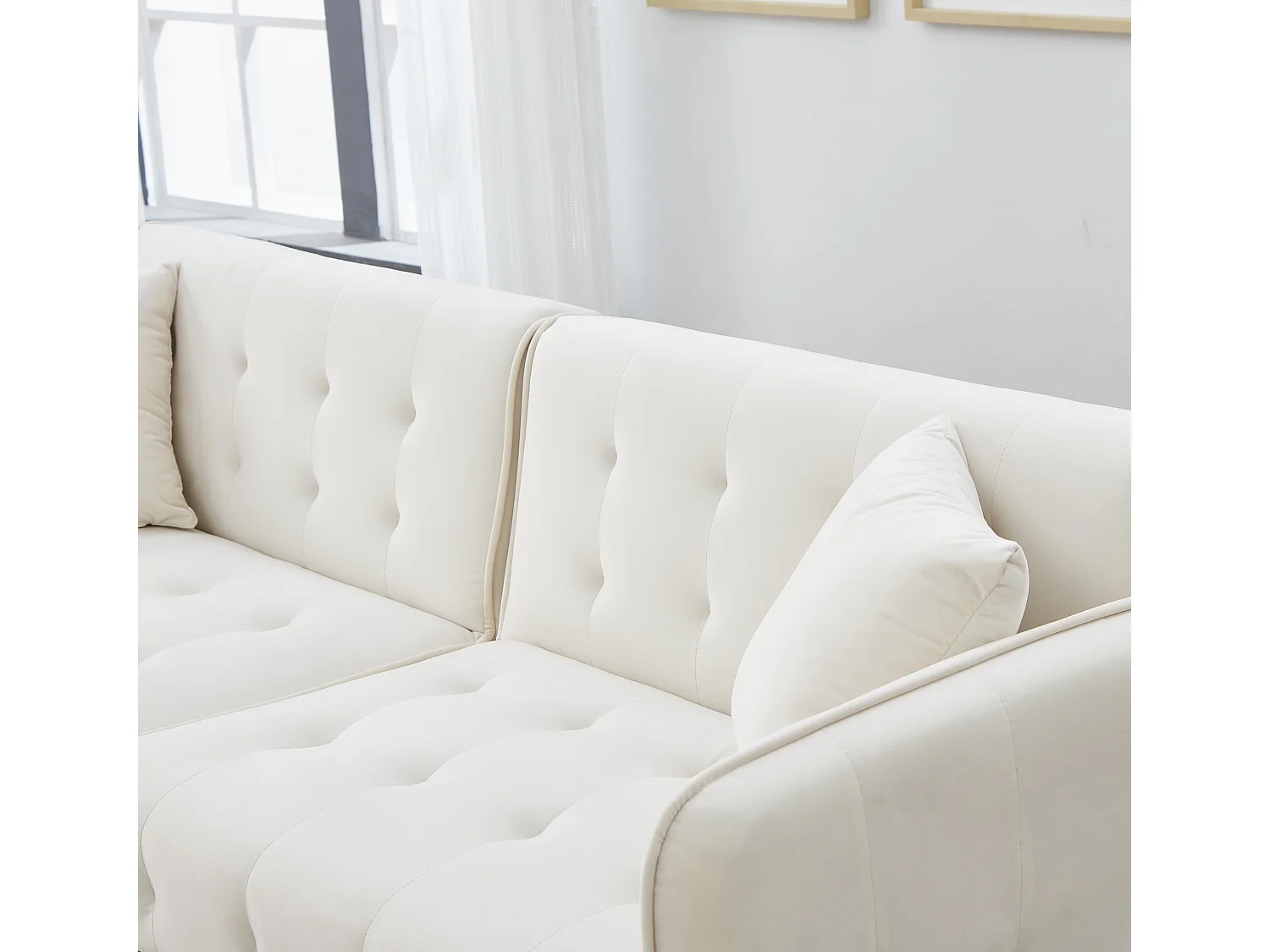 Canapé multifonctionnel 2 places - Dossier réglable - Accoudoirs réglables - Velours - Blanc