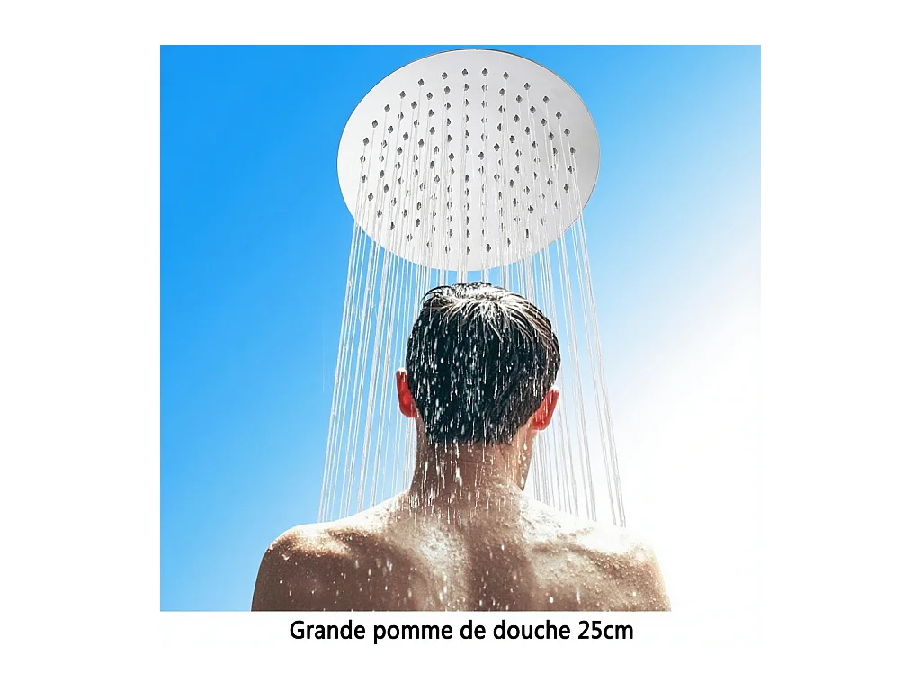 AICA Colonne de Douche Thermostaique 38 °C Ensemble de douche avec Tête de Douche de 10 Pouces Douchette 3 Jets Hauteur Réglable- Ronde
