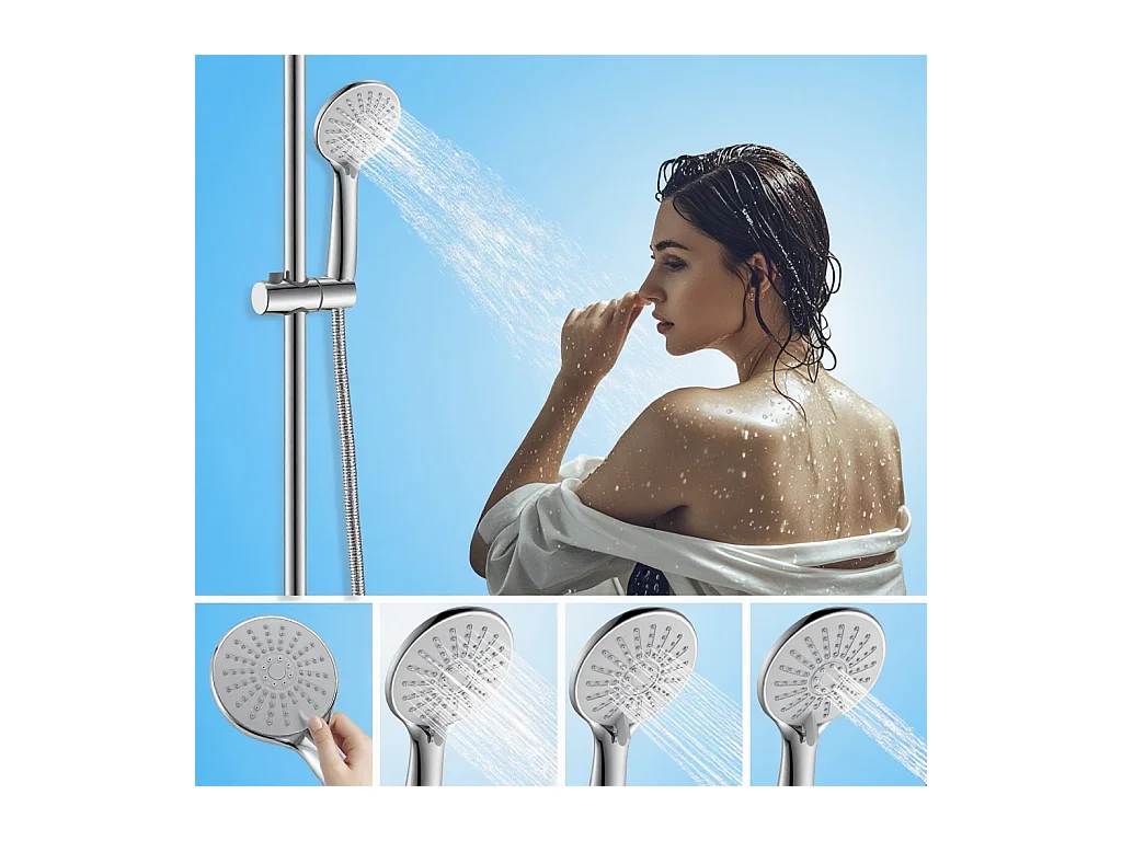 AICA Colonne de Douche Thermostaique 38 °C Ensemble de douche avec Tête de Douche de 10 Pouces Douchette 3 Jets Hauteur Réglable- Ronde