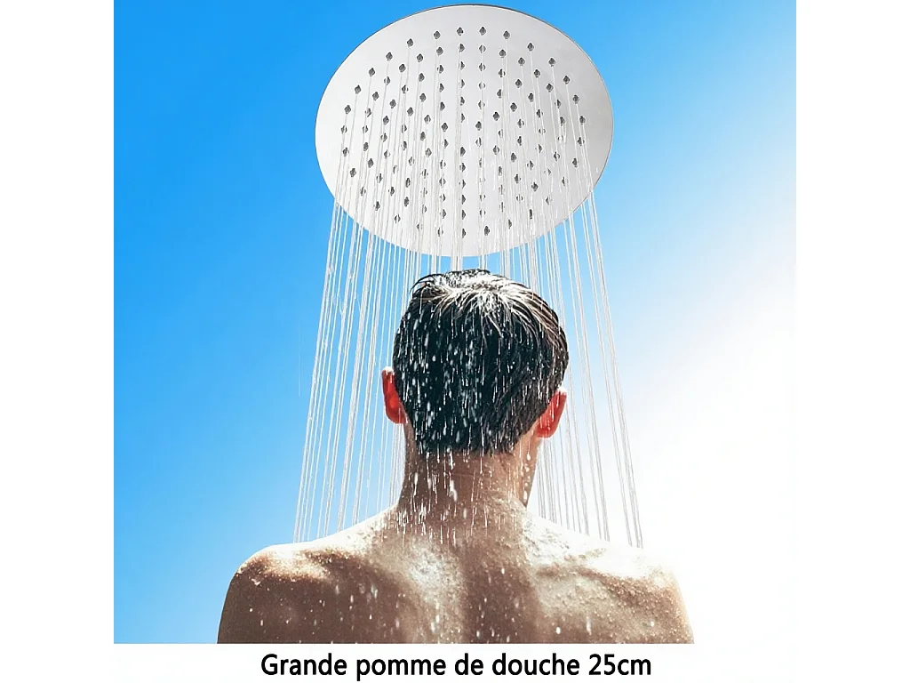 AICA Colonne de Douche Thermostaique 38 °C Ensemble de douche avec Tête de Douche de 10 Pouces Douchette 3 Jets Hauteur Réglable- Ronde