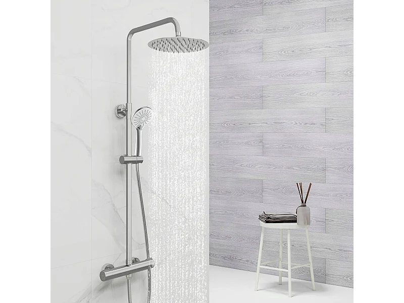 AICA Colonne de Douche Thermostaique 38 °C Ensemble de douche avec Tête de Douche de 10 Pouces Douchette 3 Jets Hauteur Réglable- Ronde