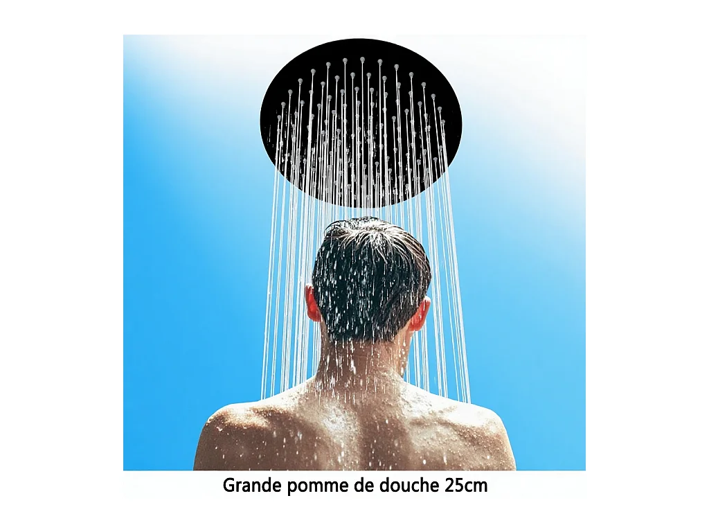 AICA Colonne de Douche Thermostaique 38 °C Ensemble de douche avec Tête de Douche de 10 Pouces Douchette 3 Jets Hauteur Réglable- Noir