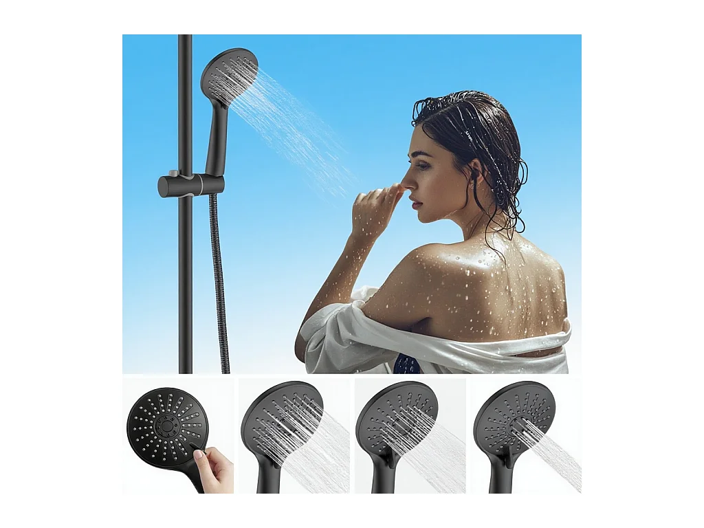 AICA Colonne de Douche Thermostaique 38 °C Ensemble de douche avec Tête de Douche de 10 Pouces Douchette 3 Jets Hauteur Réglable- Noir