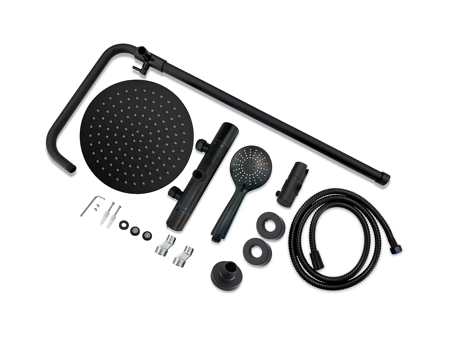 AICA Colonne de Douche Thermostaique 38 °C Ensemble de douche avec Tête de Douche de 10 Pouces Douchette 3 Jets Hauteur Réglable- Noir