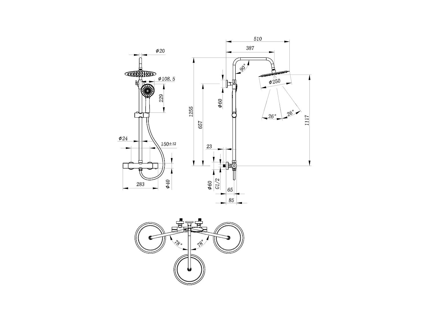 AICA Colonne de Douche Thermostaique 38 °C Ensemble de douche avec Tête de Douche de 10 Pouces Douchette 3 Jets Hauteur Réglable- Noir