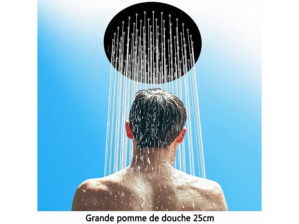 AICA Colonne de Douche Thermostaique 38 °C Ensemble de douche avec Tête de Douche de 10 Pouces Douchette 3 Jets Hauteur Réglable- Noir