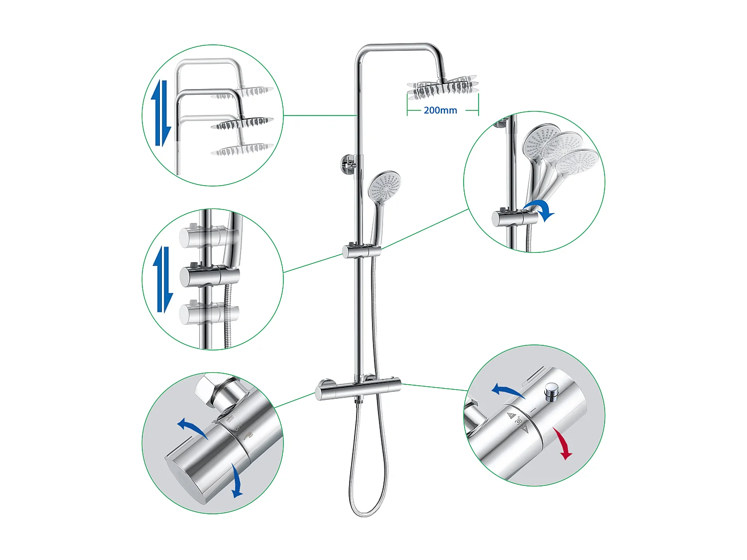 Colonne de Douche Thermostatique AICA 3 Jets Chromé